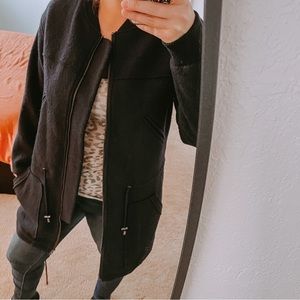 Mango suit navy blue wool coat jacket zip up and drawstring XS